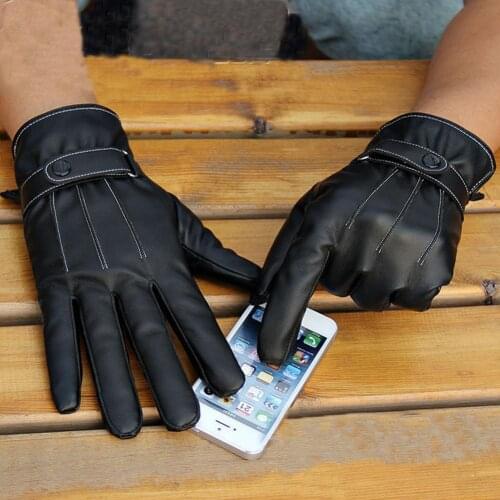 1 Pair Men Winter Soft Cycling Driving Full Finger Touch Screen Warm Gloves