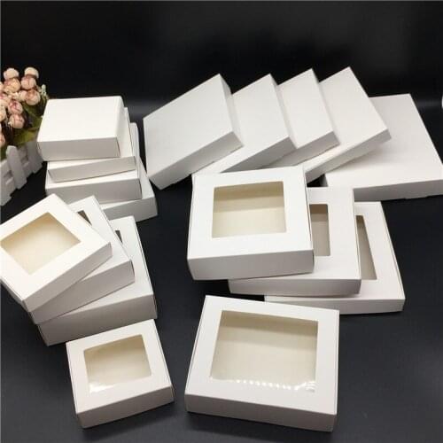 24Pcs/Lot Multi Size Cute Square Kraft Packaging Box Jewelry Wedding Party Favor Supplies Handmade Soap Candy Boxes Pvc Window