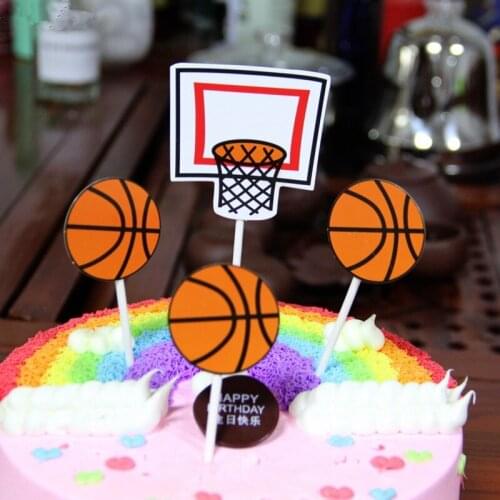 4pcs Sports Theme Large Cupcake Toppers Basketball Baseball Footbal for Appetizer Food Picks, Afternoon Desserts Decoration
