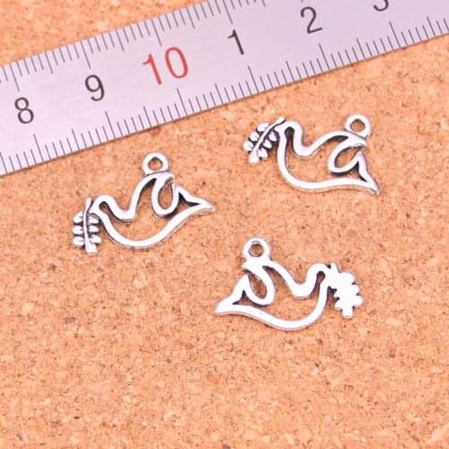 40pcs Peace Dove Olive Charms Metal Alloy DIY Necklace Pendant Making Findings Handmade Jewelry 20*13mm