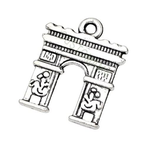 80pcs--Antique Silver Tone 2 Sided Arc de Triomphe Charms Pendant 18x14mm