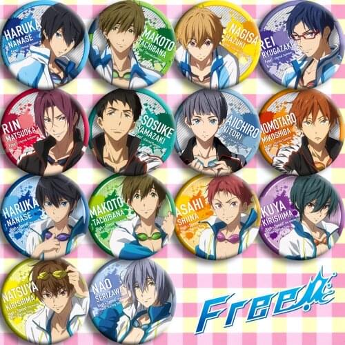 Free! 58mm badge Eternal Summer High Speed Cosplay Badge Japanese Cartoon Figure Brooch Pin Jewelry Collection Decoration 1pc