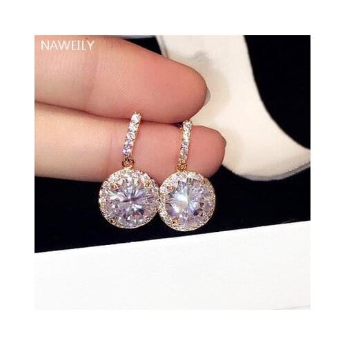 NAWEILY Brand Luxury Zircon Dangle Earrings Super Shinning for Women Bijoux Fashion Jewelry Accessories Gift NWLE1216