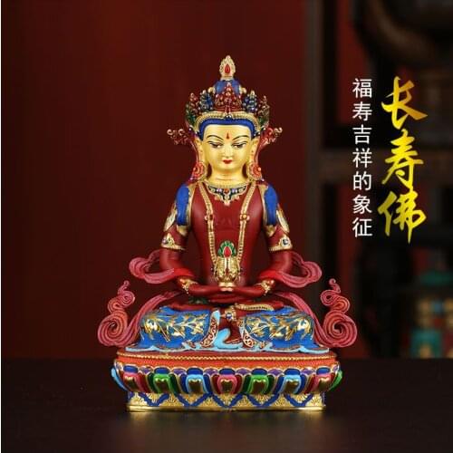 Buddhism high grade good Nepal Color drawing Amitayus Tathagata Buddha copper buddha statue HOME Temple efficacious Protection
