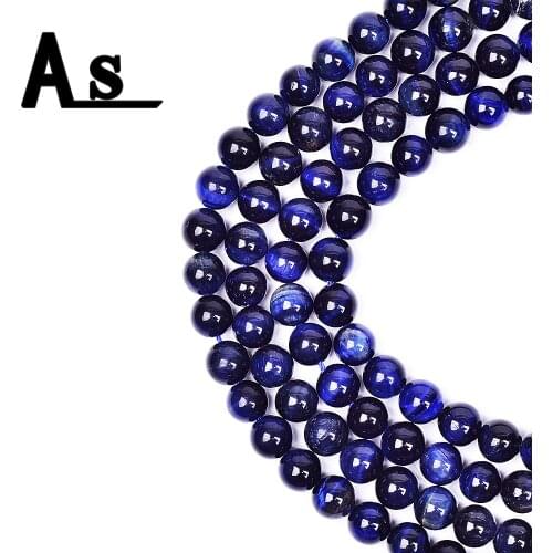 Asingeloo Natural Lapis Lazuli Stone Blue Lapis Tiger Eye Beads For Bracelet and earring Making Round Loose Beads 15"Pick Size