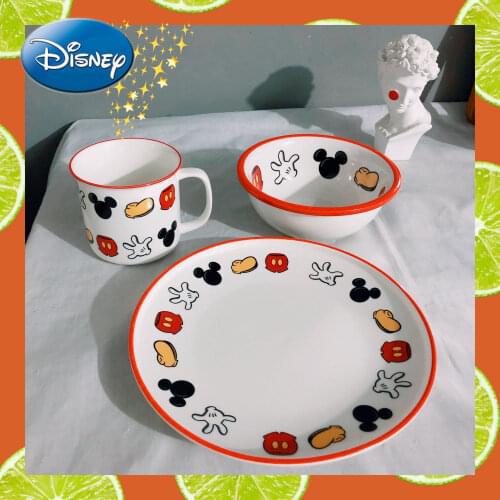 Disney Mickey Cup Tableware Cute Breakfast Cup Milk Cup Cartoon Ceramic Cup Creative Ceramic Plate Cereal Bowl