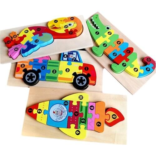 Wooden montessori 3D puzzle toy cartoon animal jigsaw puzzle early learning cognition game baby toy educational toy for children