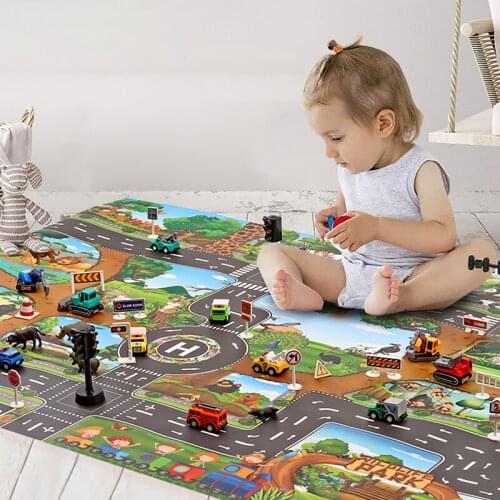 Baby Climbing Play Mat City Traffic Road Map Mat Carpet Animal Parking Lot Roadmap Traffic Signs Baby Kids Playing Mat Game Rug