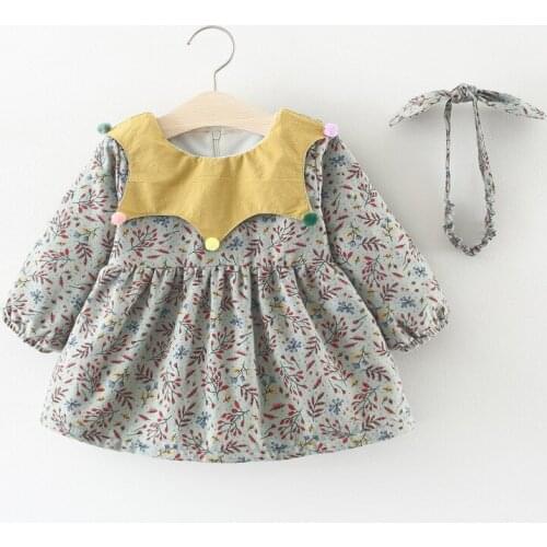 2019 Kids girls new winter thick Dress Baby girls cute floral print velvet warm Dress with Headband 0-2 Years
