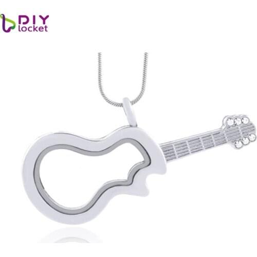 Diylocket 1PC Silver Color Guitar magnetic glass floating charm locket Zinc Alloy (chains included) LSFL036-1