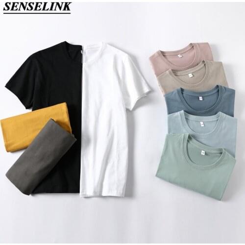 SENSELINK summer new style 100% pure cotton white solid color T-shirt mens O-neck short-sleeved mens high-quality classic top