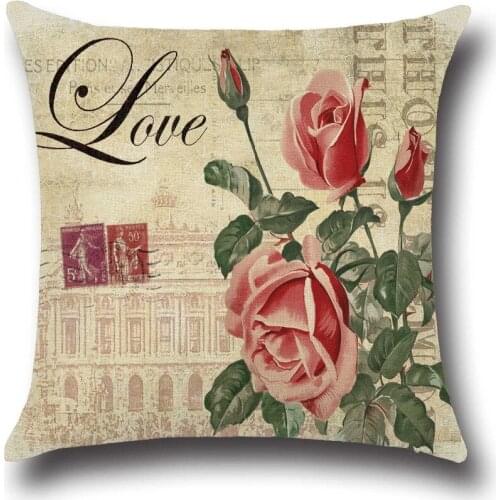 American Country Roses High Quality Printing Cotton Linen Home Decor Sofa Office Pillow Cover Car Seat Pillowcase Cover