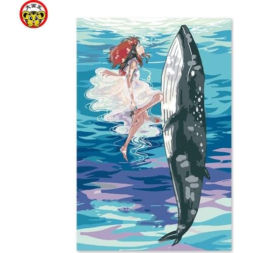 Home decor oil painting whale and little girl anime cartoon cartoon colors by numbers Pictures by numbers on canvas pictures by