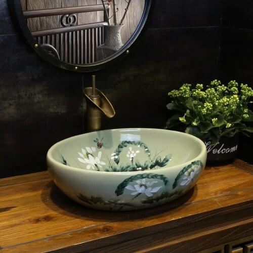 Lotus Chinese Art Household Ceramic Washbasin Balcony Bathroom ceramic Wash basin bathroom sink