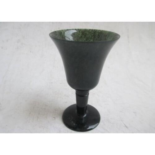 Chinas rare hand Carved yuanyang Sapphire jade Light transmission wine cup Goblet