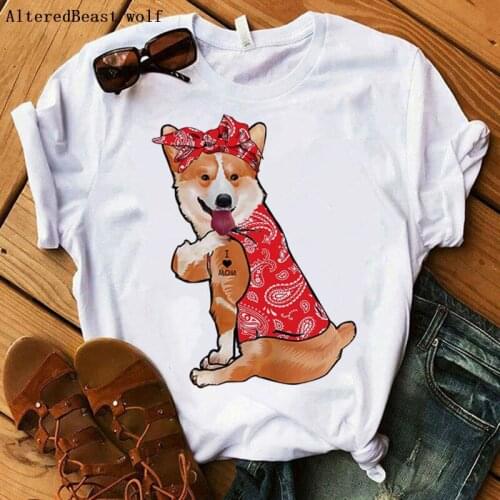 Corgis Dog I Love Mom T-shirt Women Summer harajuku Mama Bandana T Shirt Female Hip Hop 2021 Tshirt Clothes