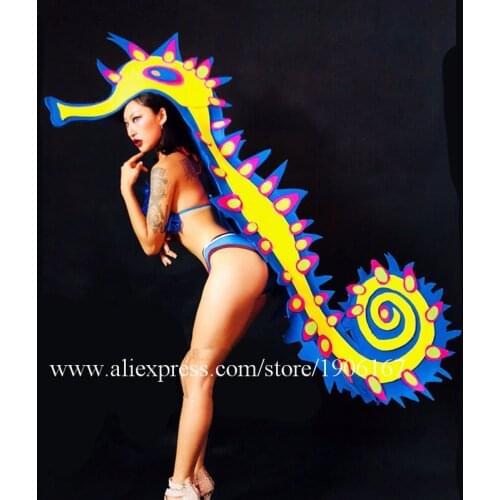 Bar Party Fluorescent Hippocampus Bikini Set Female Singer Dj Ds Dance Team Ballroom Costumes Stage Props Halloween Clothes