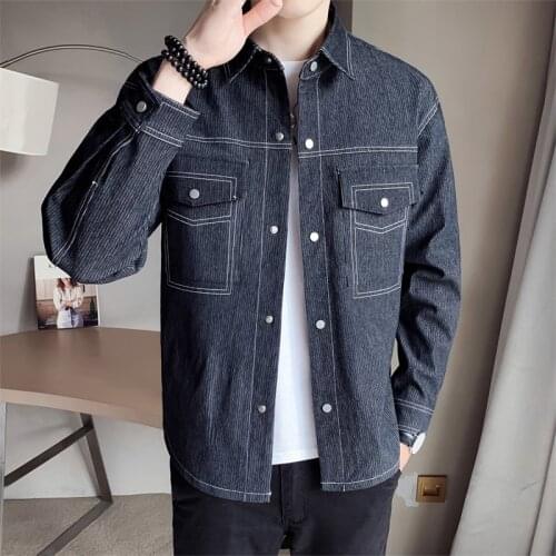 4XL-L Autumn New Turn Down Collar Jacket Men Clothing Simple Single Breasted Slim Fit Thick Casual Jackets and Coats