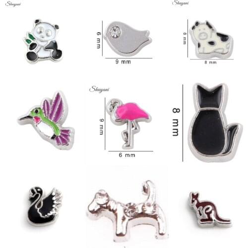 20Pcs Cute Animal Swan Dog Cat Floating Charms Alloy Pigeon Cow Pendant Fit Glass Photo Locket Necklaces Jewelry Diy