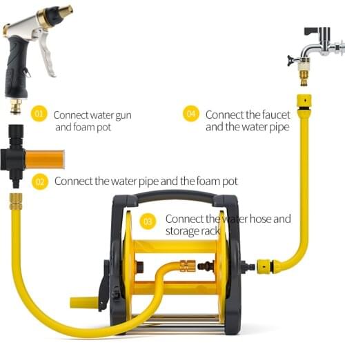 Multi-Purpose Portable Garden Hose Reel Retractable Water Pipe Hose Nozzle Sprayer For Household Car Washing Hose Storage Rack