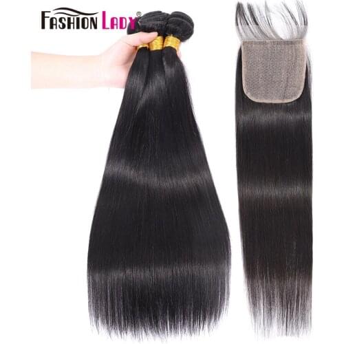 Fashion Lady Pre-colored Brazilian Straight Bundles With Closure 4x4 Inches Fake Scalp Non-remy Human Hair