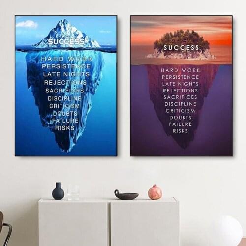 Ice Mountain Success Quote Motivational Poster Nordic Wall Art Canvas Print Painting Modern Home Office Room Decoration Picture