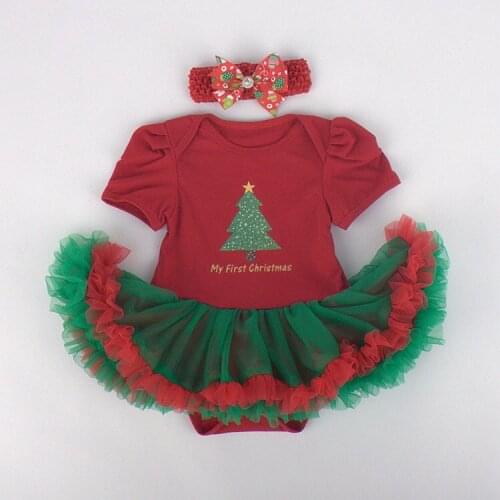 My First Christmas Costume Red Lace Baby Rompers Tutu Infant Party Dress+Headband 2pcs Ropa Bebe Kids Clothes