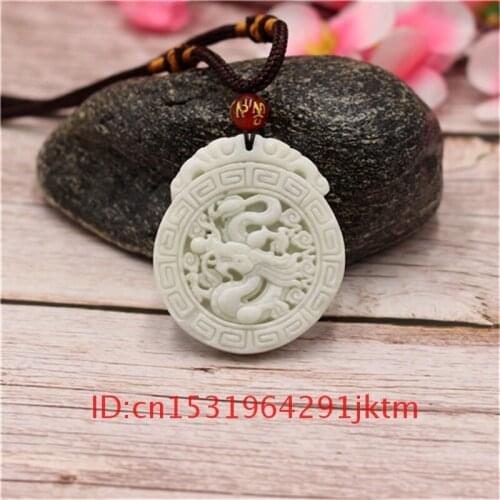 White Accessories Carved Dragon Jade Men Chinese Pendant Women Fashion Gifts Jewelry Necklace Charm Natural Amulet for
