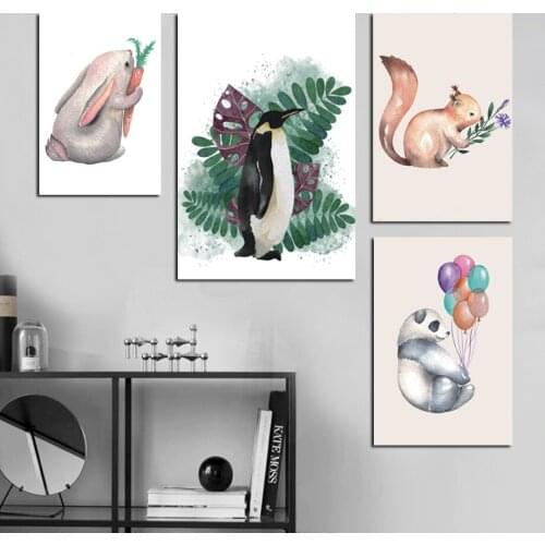 Nordic Poster Plants Cute Animal Wall Art Canvas Poster and Print Canvas Painting Decorative Picture Wall Art Pop Art Home Decor