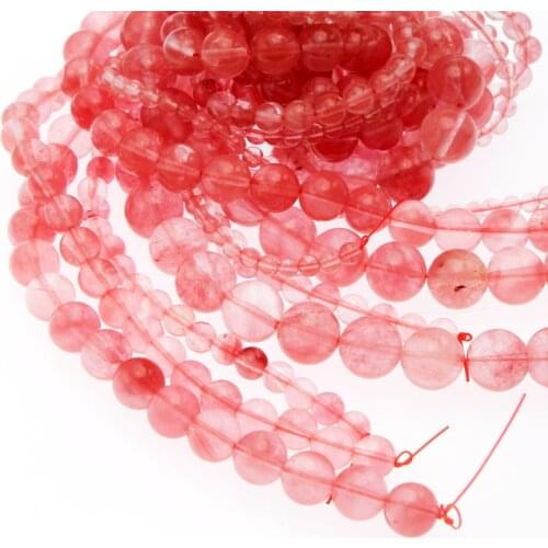 Natural Stone Pink Smooth Round Cherry Quartz Loose Spacer Beads 4mm 6mm 8mm 10mm 12mm for Jewelry Making DIY Bracelets Necklace
