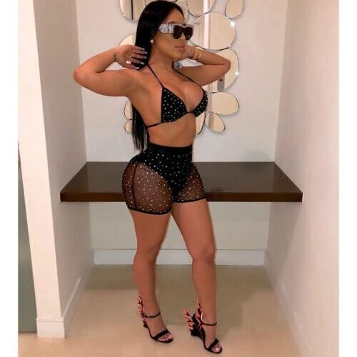 2019 New Women Rhinestone Bikini Set Summer Crystal Diamond Push-up Bikini Set Bathing Suit Swimsuit Two Piece Swimwear
