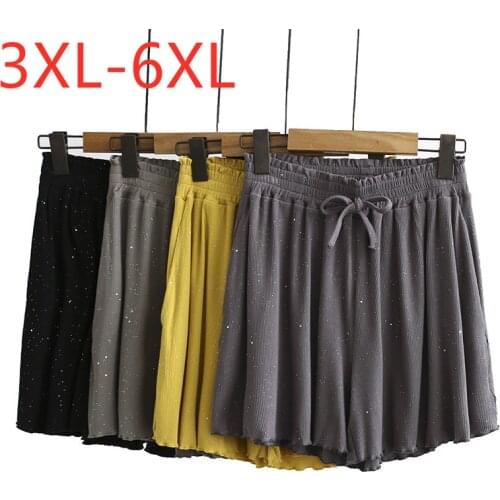 New 2021 Ladies Summer Plus Size Shorts For Women Large Loose Casual Cotton Wide Leg Fold Sequins Belt Shorts 3XL 4XL 5XL 6XL