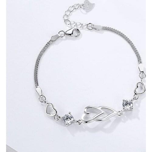 New Trendy Silver Color Jewelry Wholesale Top Quality Fashion Women Bracelets Square Cross Heart Simple Bracelet Birthday Gift