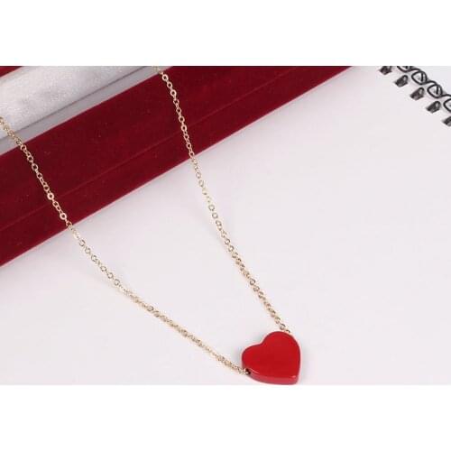 Japanese Style Enamel Red Hearts Love Texture Pendant Necklace Gold Color Chain Collarbone Necklace For Women Girls
