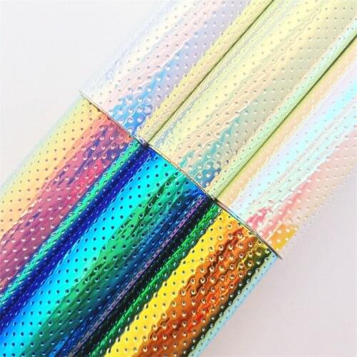 Iridescent Patent Synthetic Leather with Punched Holes Faux Leather Vinyl Fabric Sheets for Bows Earrings DIY 21X29CM FZ186A
