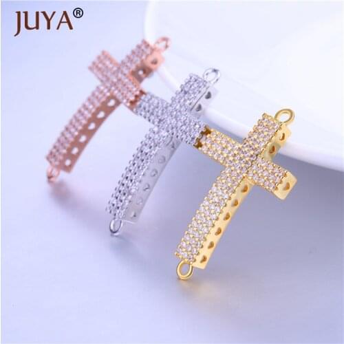 Supplies For Jewelry Wholesale Top Quality Copper Micro Pave Zircon Crystal Cross Spacer Charm Connectors For Jewelry Making