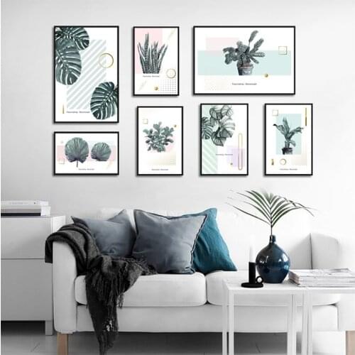 Various Green Watercolor Leaf Art Poster Canvas Painting Green Plant Style Nordic Poster Modern Home Wall Decoration