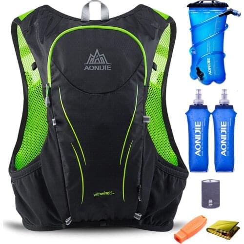 AONIJIE 5L Men Women Trail Running Hydration Backpack Hiking Racing Camping Pack Marathon Rucksack 2L Water Bag 2 500ML Bottles