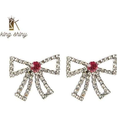 King Shiny Fairy Crystal Bowknot Stud Earrings for Woman Elegant Sparkly Rhinestone Beaded Statement Earrings Girl Party Brincos