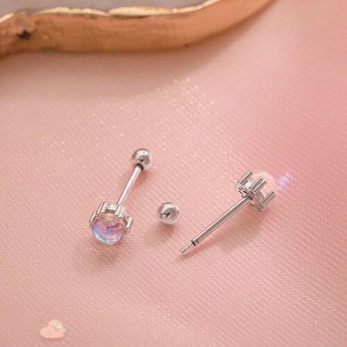 Geometric Vintage Moonstone Stud Earrings Luxury Female Small Round Earrings Crystal Sterling Silver Wedding Earrings For Women