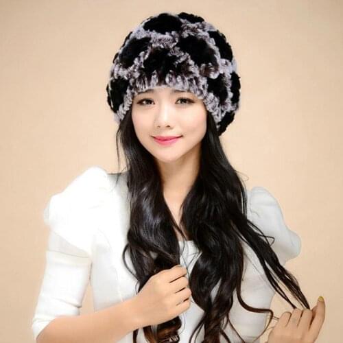 Real Rex rabbit fur hat thick wool Beanie hat cap ladies' headgear ski hat gift 13606