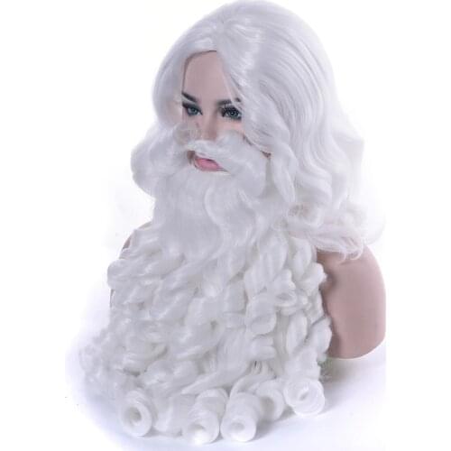 Soowee Christmas Gift Santa Claus Wig and Beard Synthetic Hair Short Cosplay Wigs for Men White Hairpiece Accessories