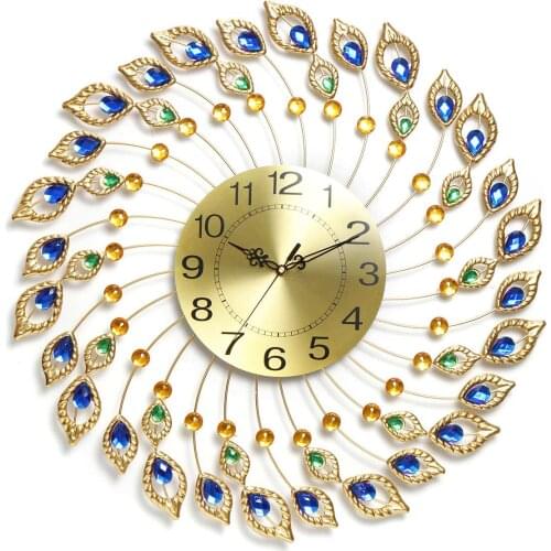 Modern Wall Clock Large 3D Peacock Shape Non Ticking Silent Clock For Living Room Decor Non-Ticking Kitchen Wall Clocks 62CM