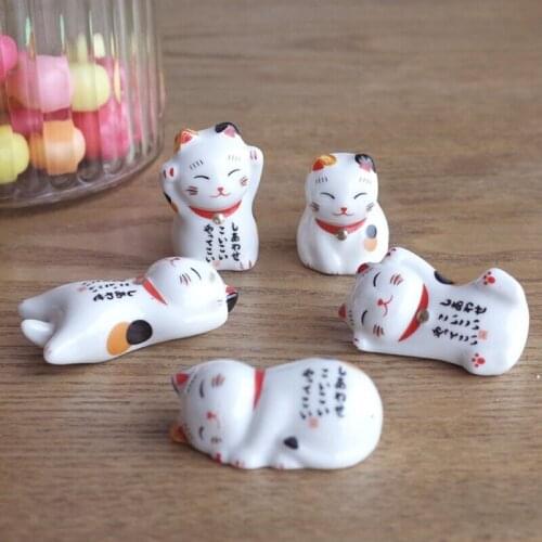 Cutlery Chopsticks Kitchen Stand Fortune Rest Ceramic Japanese Cat Holder Lucky
