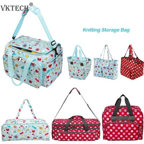 Printed Embroidery Storage Bag Large Capacity Knitting Organizer Crochet Hooks Sewing Tools Thread Yarn Holder Knitting Bag
