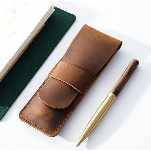 Handmade Genuine Leather Pencil Storage Bag Cowhide Fountain Pen Case Holder Vintage Retro Style Accessories For Travel Journal