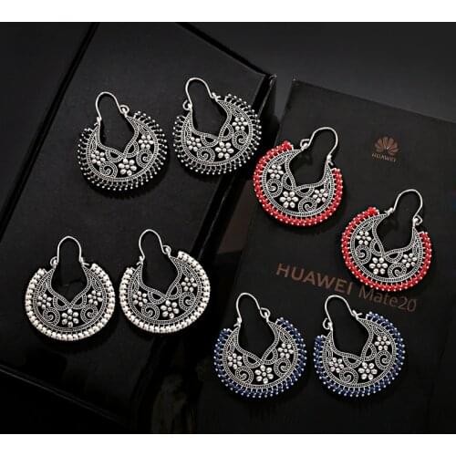 Retro Bollywood Womens Jewellery Ethnic Silver Plated Afghan Semicircle Silk Drop Jhumka Indian Earrings Wedding Jewelry