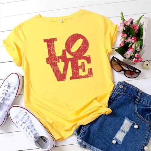 Plus Size S-5XL 100%Cotton T-Shirt 2021 New Love Letter Print Harajuku TShirt Women T Shirt Female Short Sleeve Tees Summer Tops