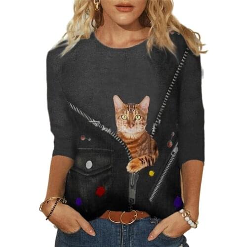 Womens Clothing Harajuku Pullover 2021 Summer New Knitted Long Sleeve Animal Print O-Neck Tops Loose Casual Fashion Tee Female