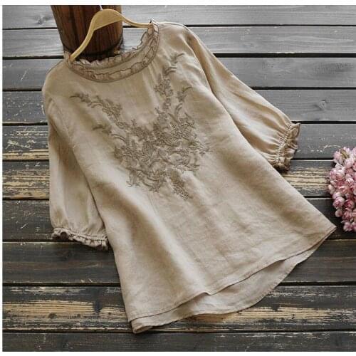 100% Cotton Plus Size Women Tshirt Summer style Half Sleeve Loose Tee Shirt Vintage Embroidery O-neck Femme Tops